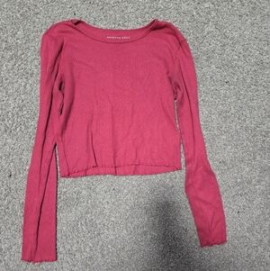 American Eagle Outfitters Ribbed Long Sleeve Crop Top - Raspberry